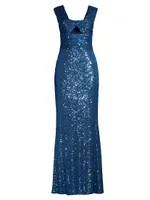 Sequin Keyhole Column Gown