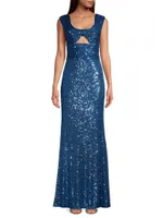 Sequin Keyhole Column Gown