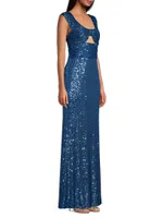 Sequin Keyhole Column Gown