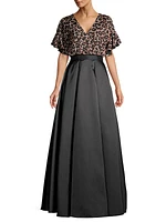 Animal Printed Mikado Satin Gown