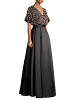 Animal Printed Mikado Satin Gown