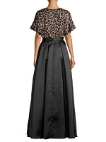 Animal Printed Mikado Satin Gown