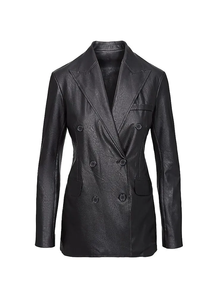 Faux Leather Double-Breasted Blazer