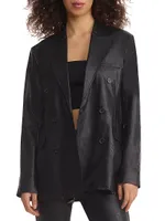 Faux Leather Double-Breasted Blazer