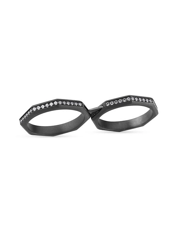 Luminescence Black Rhodium-Plate & Diamond Nova Two-Finger Ring