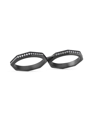 Luminescence Black Rhodium-Plate & Diamond Nova Two-Finger Ring