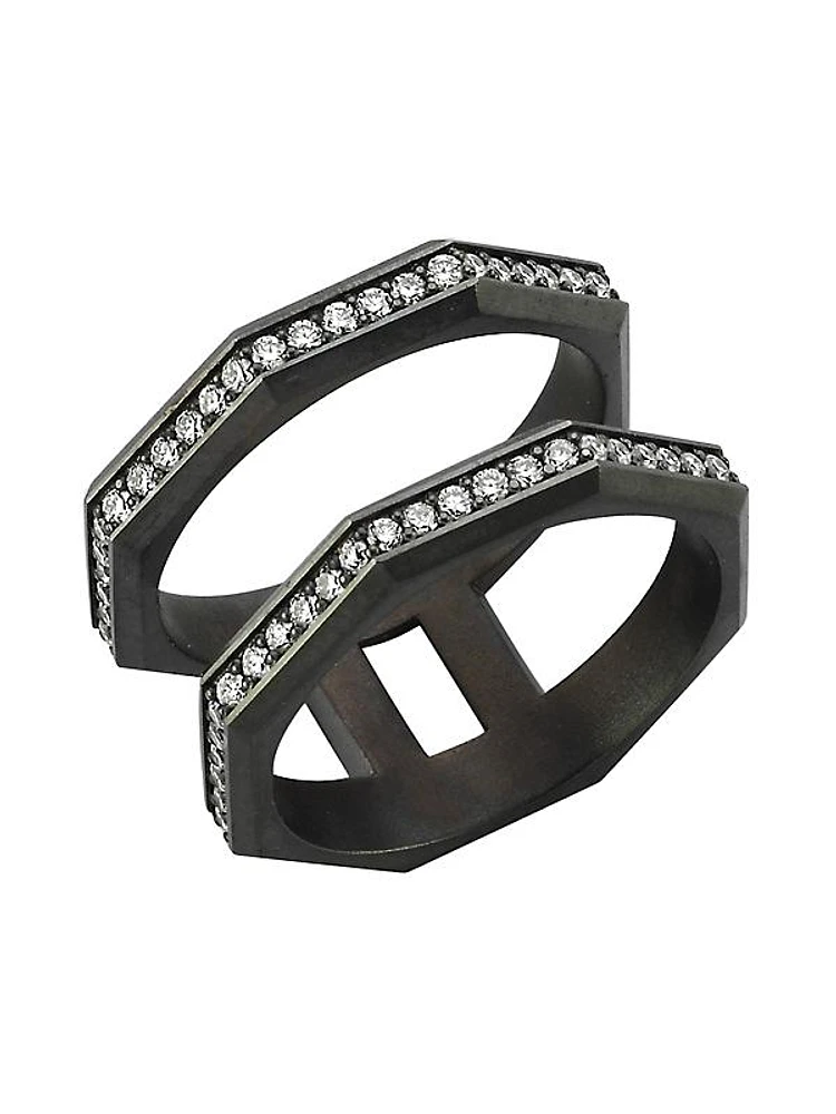 Luminescence Black Rhodium-Plate & Diamond Vortex Stacked Ring