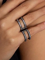 Luminescence Black Rhodium-Plate & Diamond Hypernova Two-Finger Ring