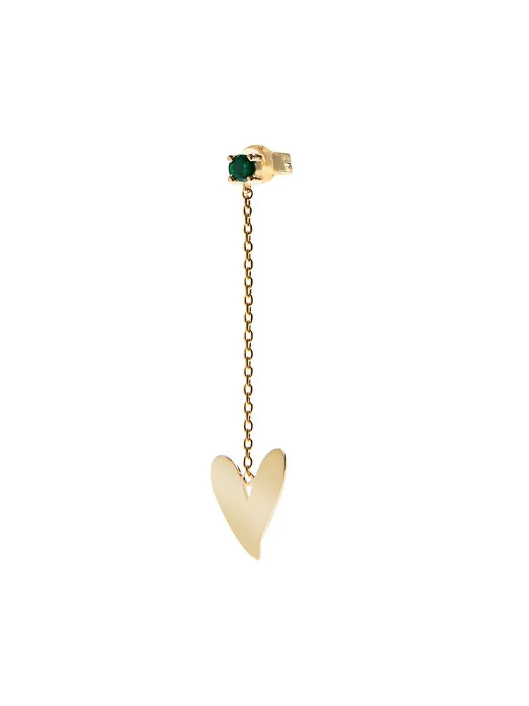 Be Mine 14K Yellow Gold & Tsavorite Single Heart Drop Earring