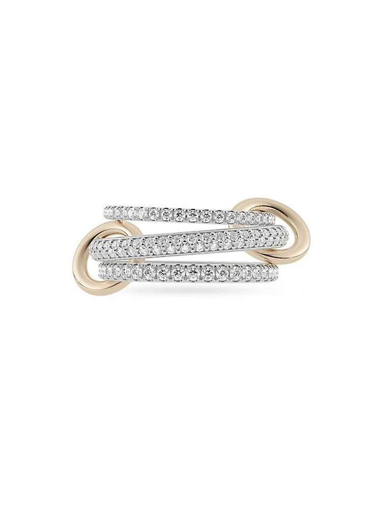 Nova Sterling Silver, 18K Yellow Gold, & 2.4 TCW Diamond Triple-Band Ring