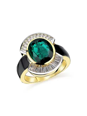 Reflection 14K Gold, Diamond & Green Quartz Ring