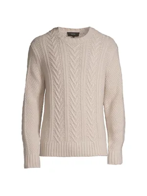 Basket Stitch Crewneck Wool-Cashmere Sweater