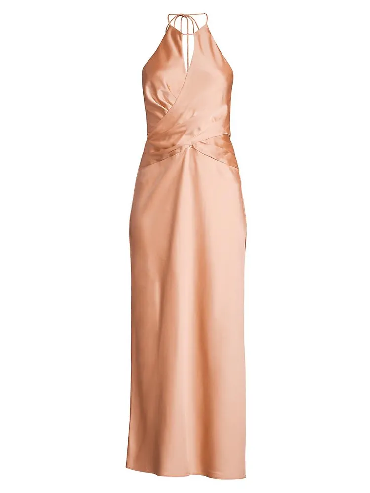 Alix Satin Halter Crossover Midi-Dress