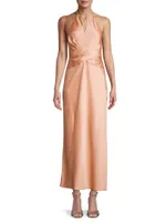 Alix Satin Halter Crossover Midi-Dress