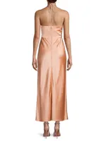 Alix Satin Halter Crossover Midi-Dress