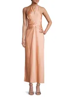 Alix Satin Halter Crossover Midi-Dress