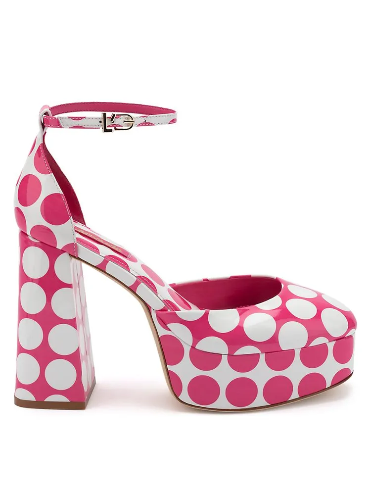 Ari Polka Dot Patent Leather Ankle-Strap Platform Pumps