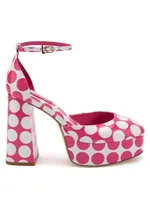 Ari Polka Dot Patent Leather Ankle-Strap Platform Pumps