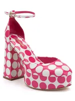 Ari Polka Dot Patent Leather Ankle-Strap Platform Pumps