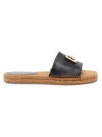 Logo Leather Flat Espadrille Sandals