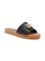 Logo Leather Flat Espadrille Sandals