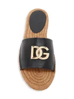 Logo Leather Flat Espadrille Sandals