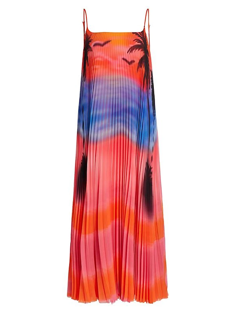 Pleated Sunset Midi-Dress