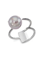 18K White Gold, Tahitian Pearl & 0.23 TCW Diamond Ring