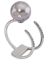 18K White Gold, Tahitian Pearl & 0.23 TCW Diamond Ring