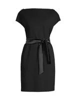 Satin Belt Cap-Sleeve Sheath Dress