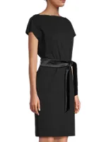 Satin Belt Cap-Sleeve Sheath Dress