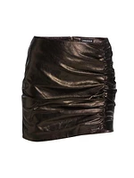 Aricia Metallic Ruched Leather Miniskirt