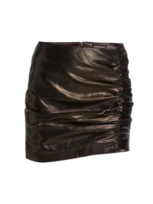 Aricia Metallic Ruched Leather Miniskirt