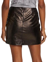 Aricia Metallic Ruched Leather Miniskirt