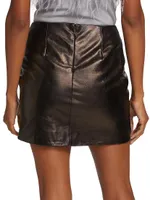 Aricia Metallic Ruched Leather Miniskirt