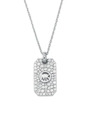 Premium Sterling Silver Cubic Zirconia Dog Tag Necklace