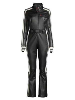 Crystal Belted Stripe Faux Leather Ski Suit