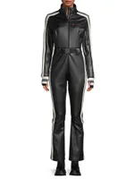 Crystal Belted Stripe Faux Leather Ski Suit