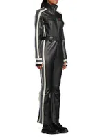 Crystal Belted Stripe Faux Leather Ski Suit