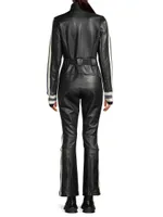 Crystal Belted Stripe Faux Leather Ski Suit