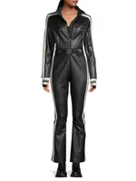 Crystal Belted Stripe Faux Leather Ski Suit