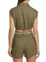 Belen Linen Button-Front Crop Top