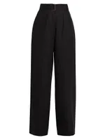 Alina Belted Pleated Linen Wide-Leg Pants