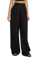 Alina Belted Pleated Linen Wide-Leg Pants