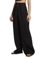 Alina Belted Pleated Linen Wide-Leg Pants