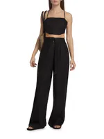 Alina Belted Pleated Linen Wide-Leg Pants