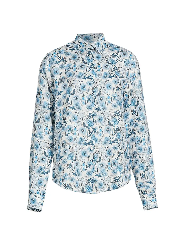 COLLECTION Floral Linen Button-Front Shirt