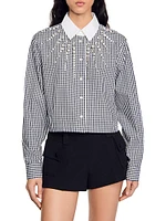 Cropped Shirt with Rhinestone Bib