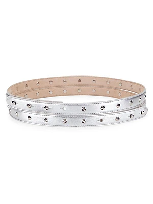 Thin Studded Metallic Leather Double Belt