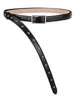 Long Studded Leather Buckle Belt